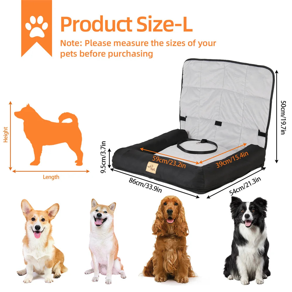 Portable Dog Car Seat – Travel Bed with Safety Belt | Waterproof Pet Booster & Cushion