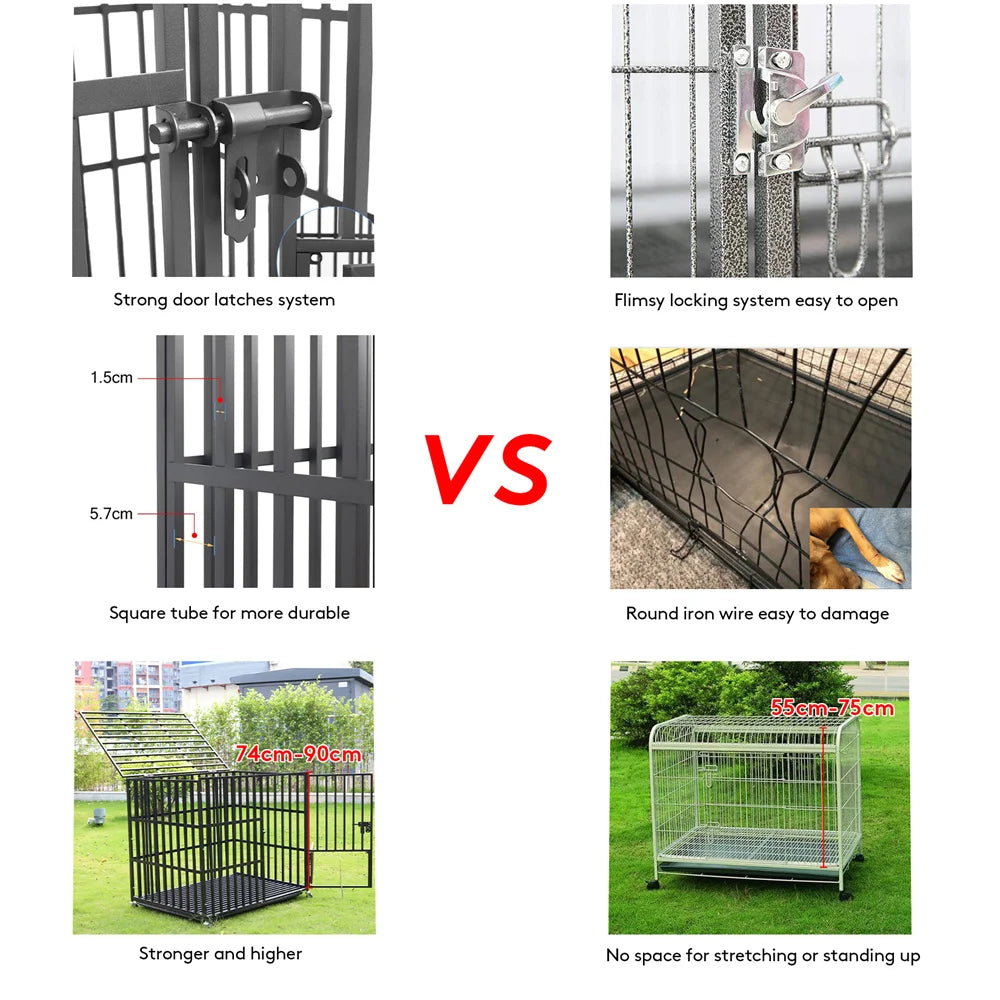Heavy Duty Dog Crate – Strong Metal Cage with Lockable Wheels & Tray