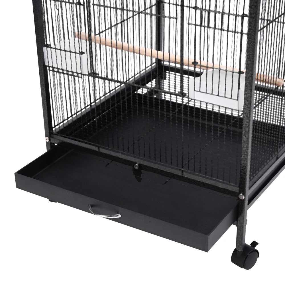 Open Top Bird Cage – Large Metal Parrot Villa with Casters, 48x48x77cm