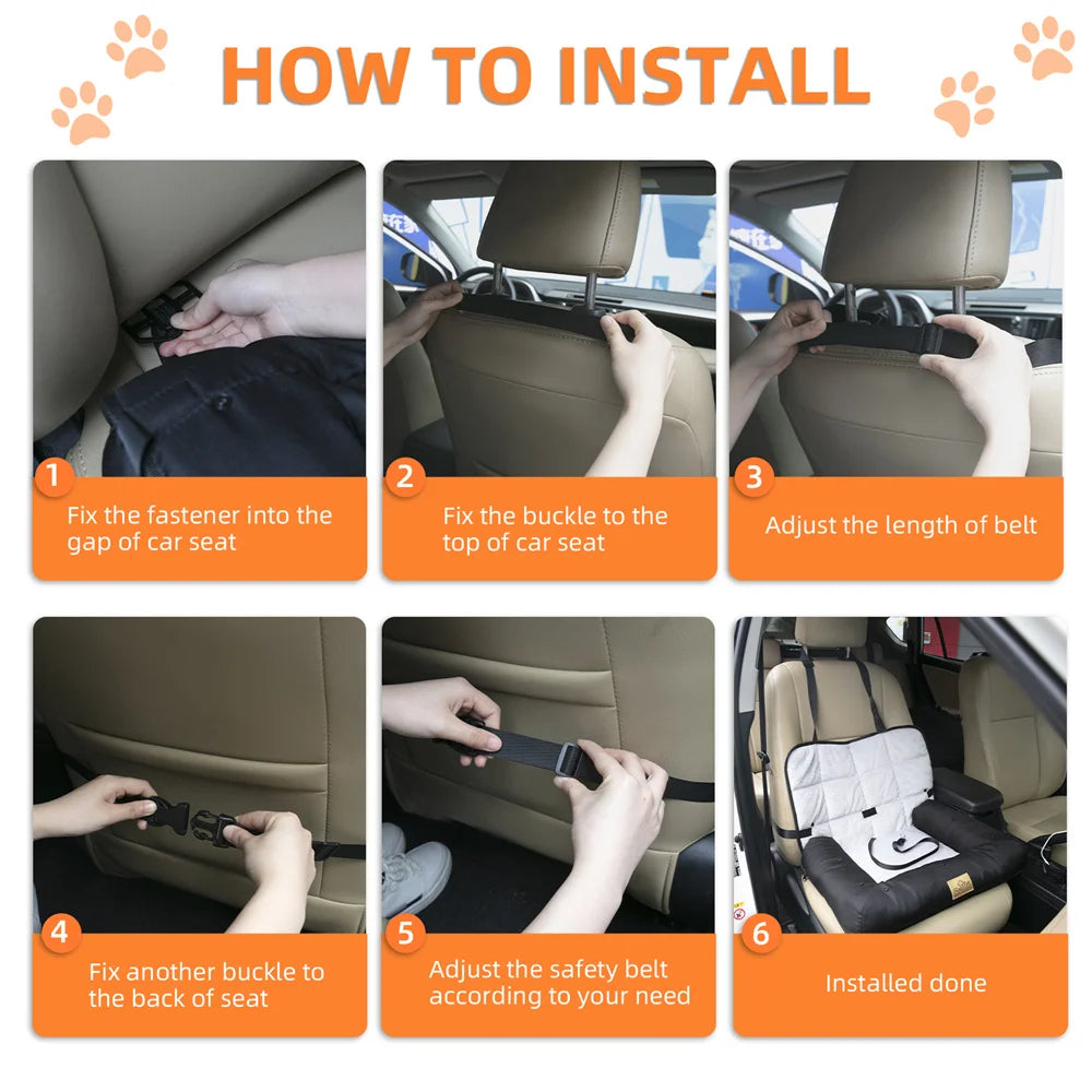 Portable Dog Car Seat – Travel Bed with Safety Belt | Waterproof Pet Booster & Cushion