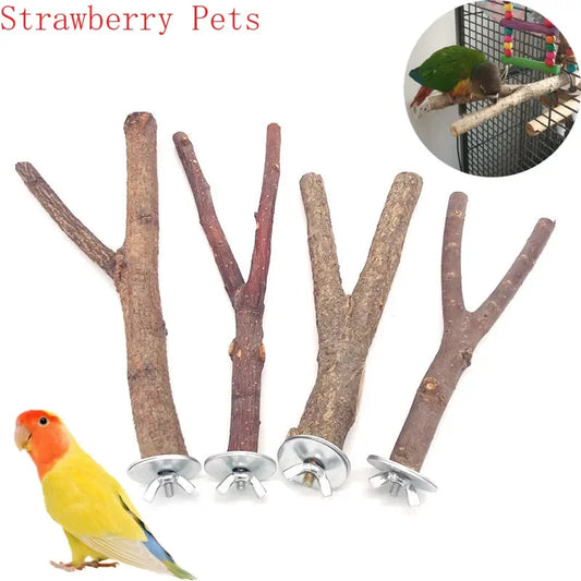 Natural Wood Branch Stand – Chew Toy Perch for Parrots, Hamsters & Birds