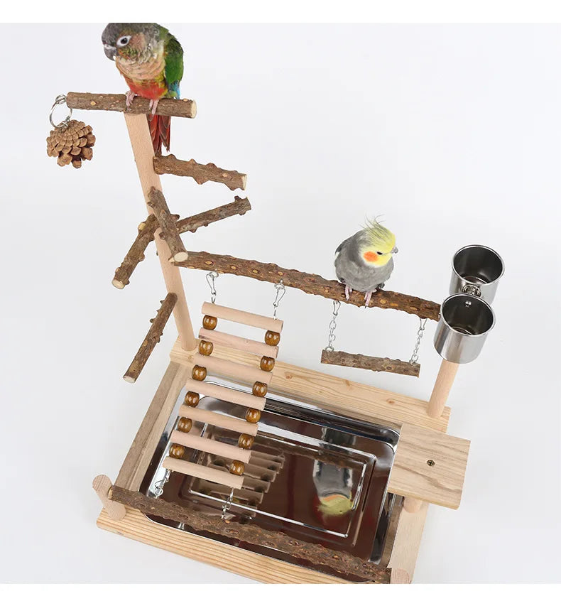Pepper Wood Parrot Platform – Climbing Net, Ladder, Swing & Bridge Toy