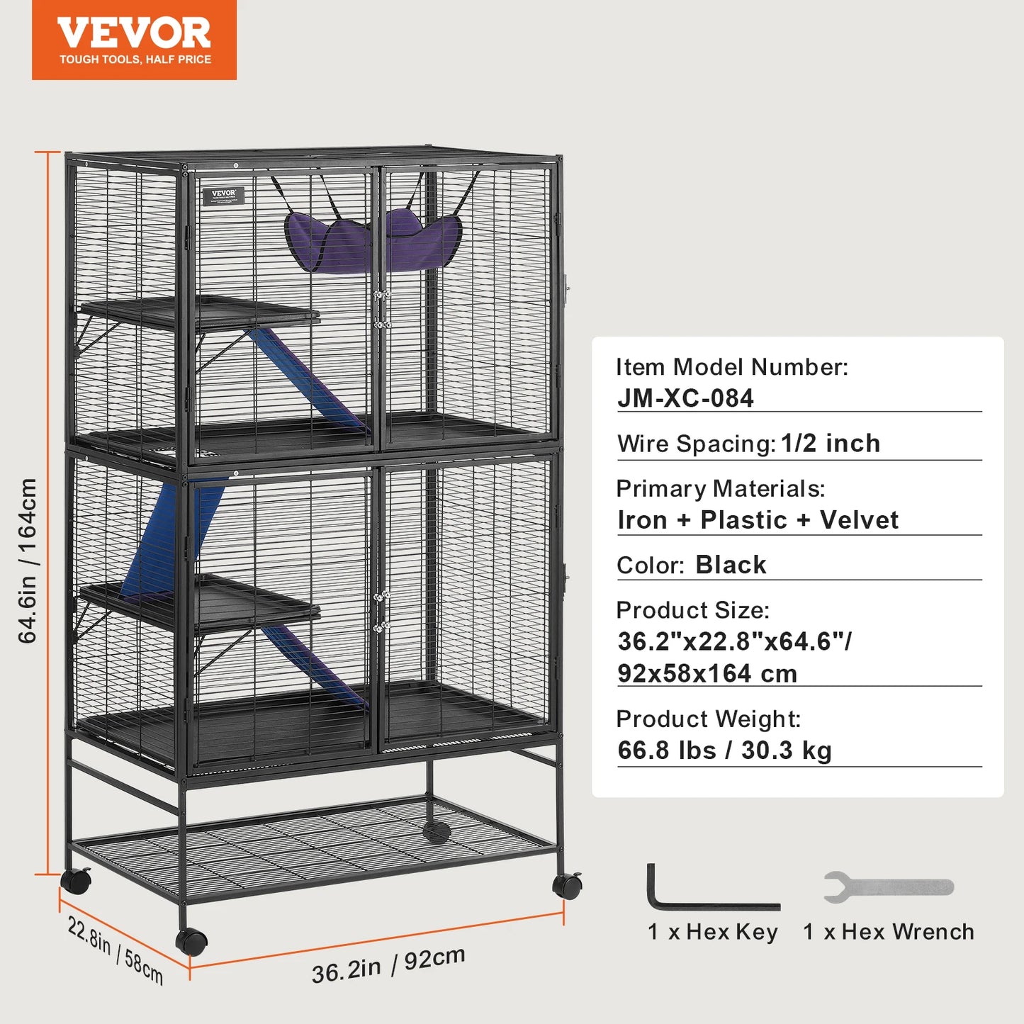 Rolling Metal Cage – 4-Tier Small Animal Habitat for Ferrets, Rats, Guinea Pigs & Chinchillas