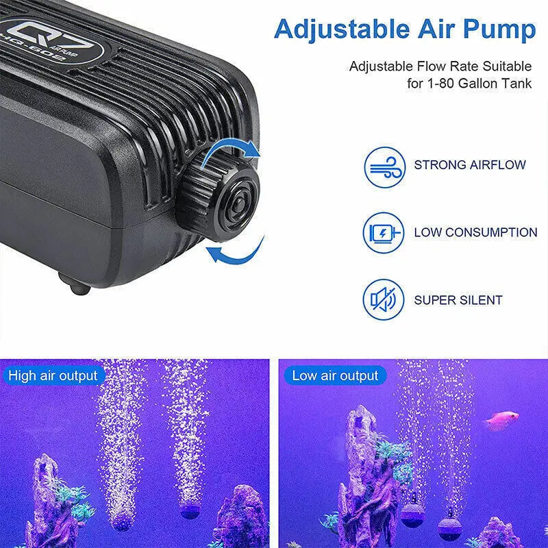 Aquarium Fish Tank Air Silent Twin Outlet Vae Trcal Marine Oxygen Pump