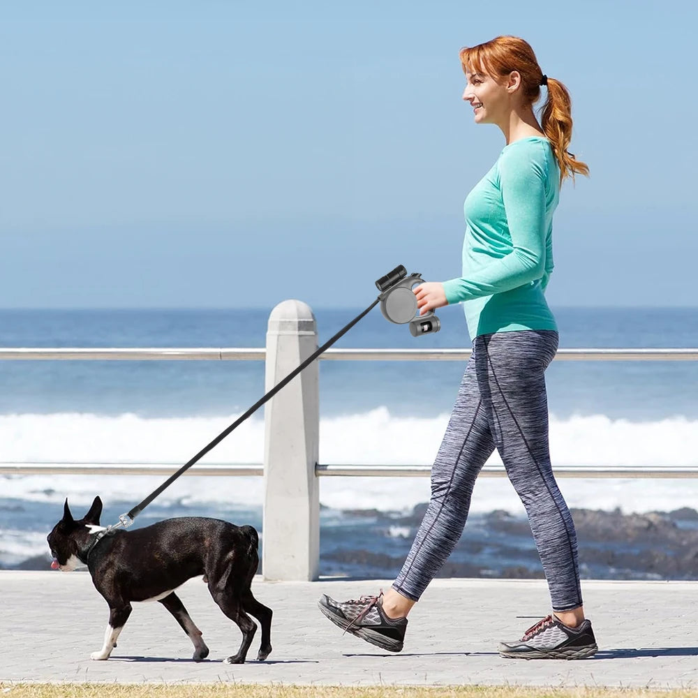 5m Retractable Dog Leash – Automatic Dog Lead with LED Flashlight & Waste Bag Dispenser