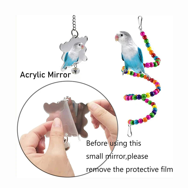 7PCS Wood Bird Toy Set – Swings, Bridge, Bells & Cage Accessories