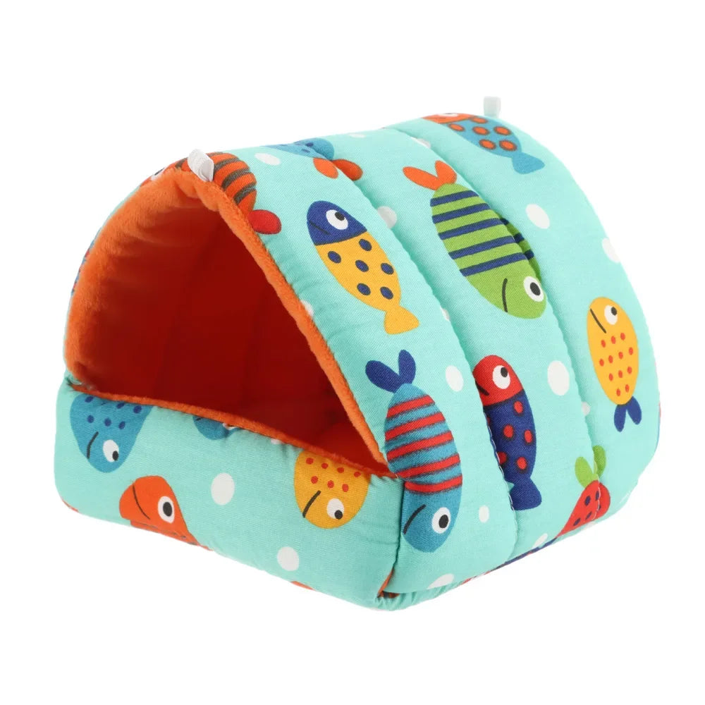 Cute Cartoon Mini Pet Bed – Warm Winter Nest for Guinea Pigs, Rabbits & Hamsters