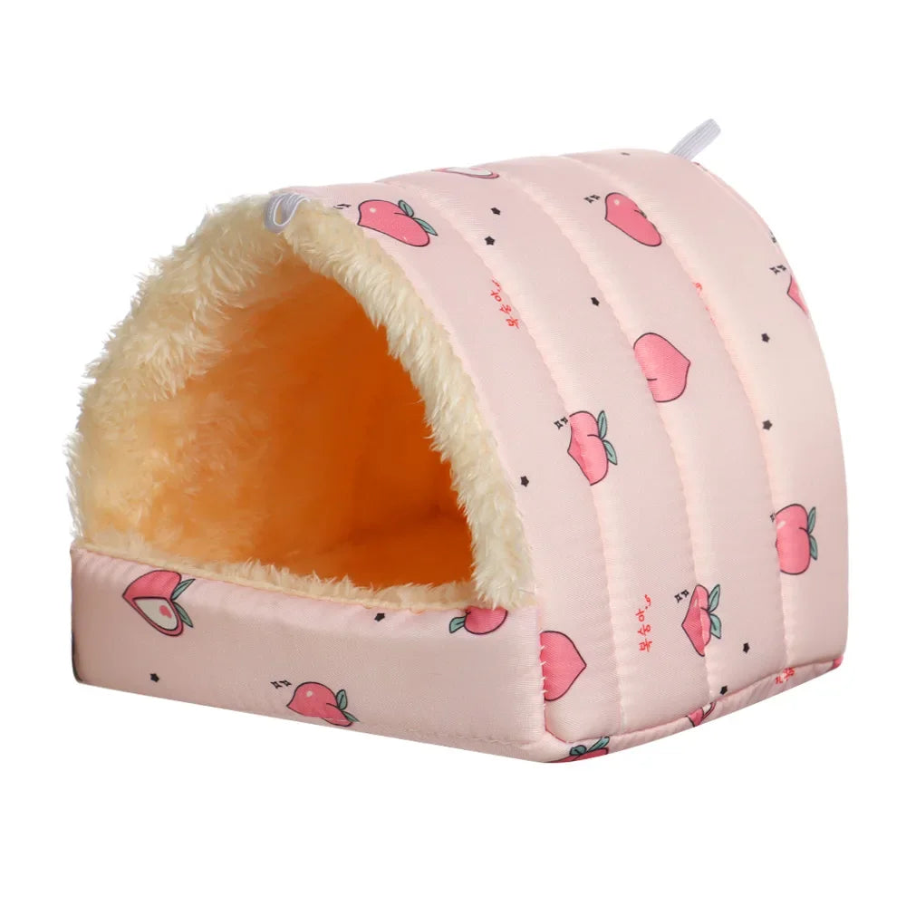 Cute Cartoon Mini Pet Bed – Warm Winter Nest for Guinea Pigs, Rabbits & Hamsters