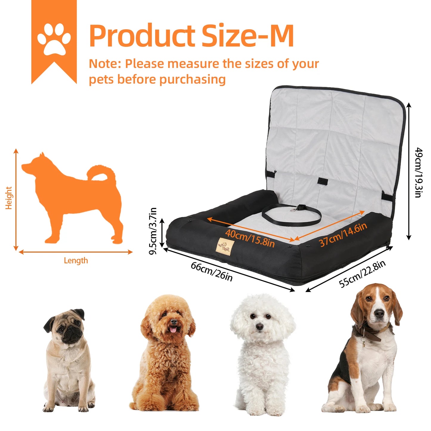 Portable Dog Car Seat – Travel Bed with Safety Belt | Waterproof Pet Booster & Cushion