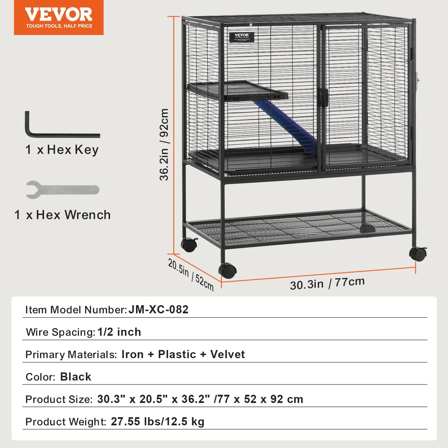 Rolling Metal Cage – 4-Tier Small Animal Habitat for Ferrets, Rats, Guinea Pigs & Chinchillas