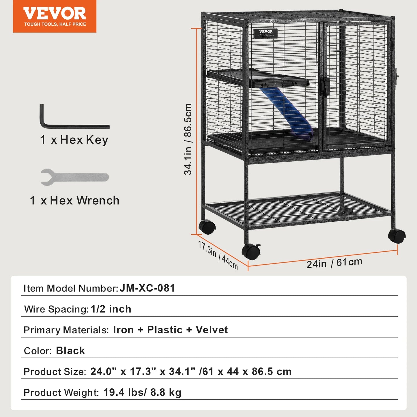 Rolling Metal Cage – 4-Tier Small Animal Habitat for Ferrets, Rats, Guinea Pigs & Chinchillas
