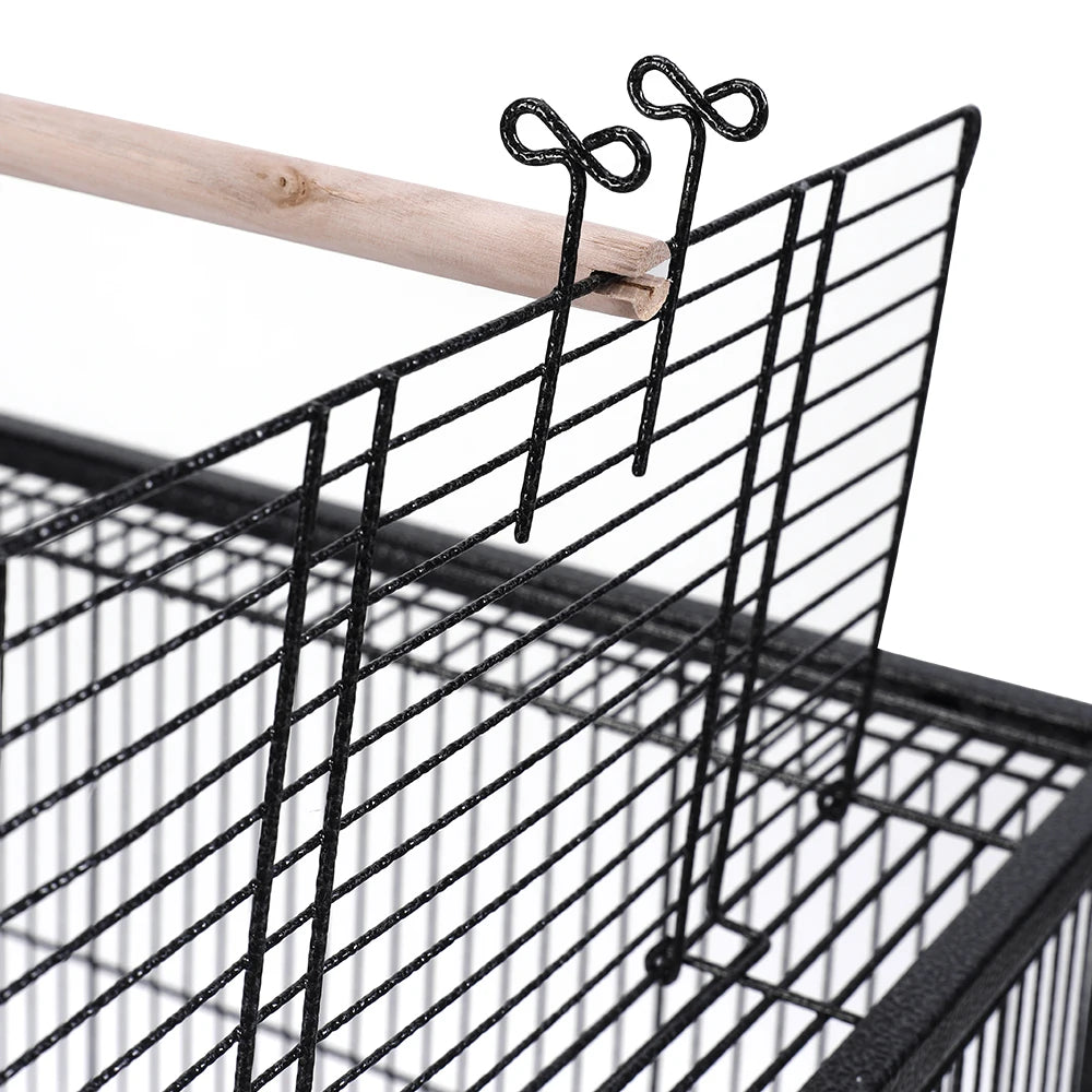 Open Top Bird Cage – Large Metal Parrot Villa with Casters, 48x48x77cm