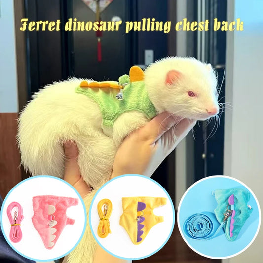 Ferret Harness & Leash - Cute Dinosaur Vest with Bell for Small Pets