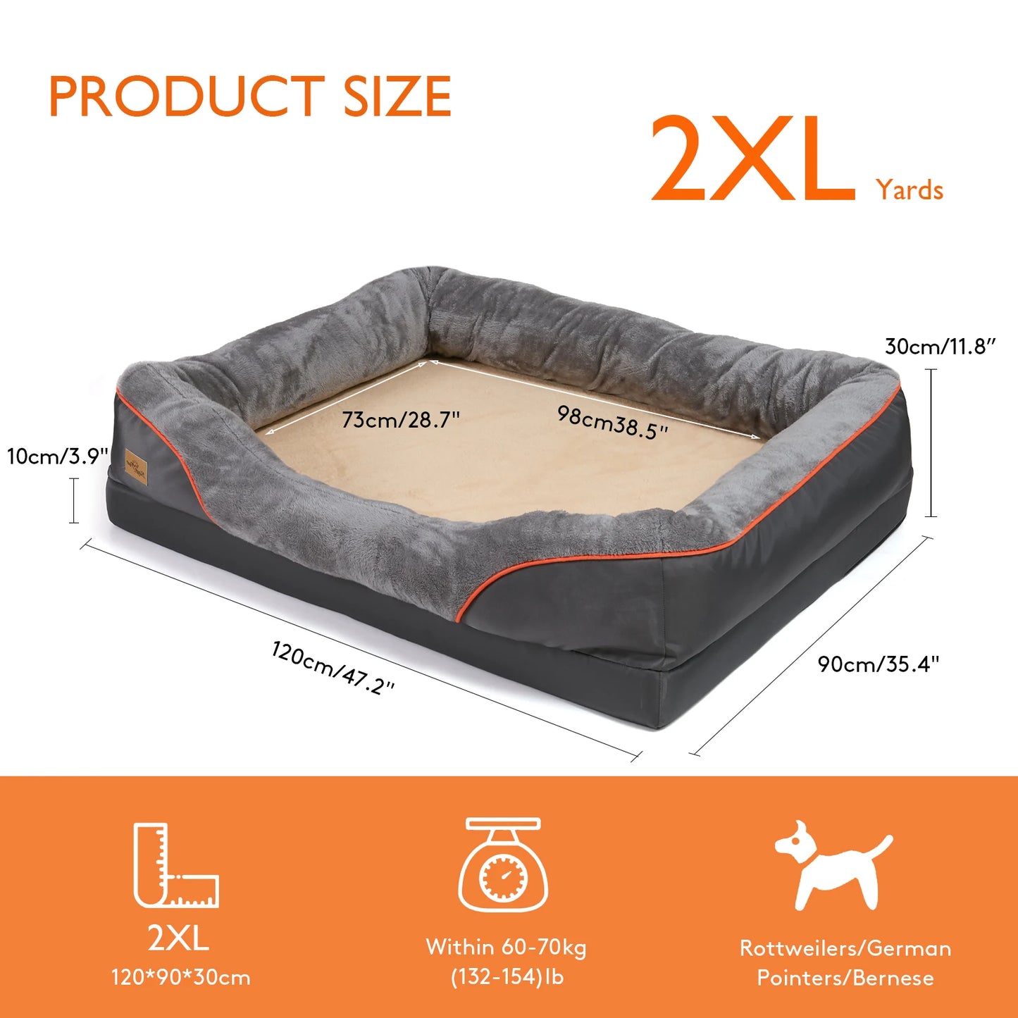 Orthopedic Dog Bed – Super Soft Pet Sleeping Mat with Foam Support, Bolster & Removable Cover | Sizes L–3XL