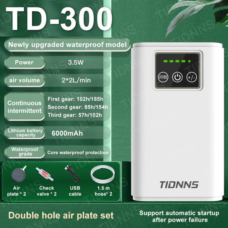 Portable USB Oxygen Pump – Dual-Use Aquarium Air Pump, Silent, 6000mAh Battery