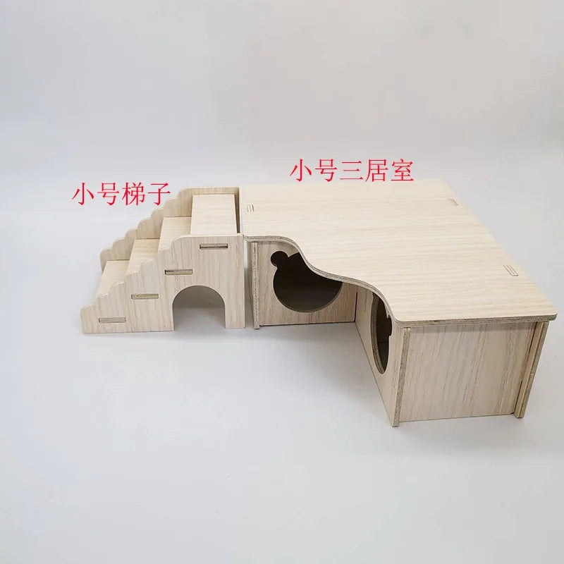 Wooden Hamster Maze House – Multi-Bedroom Nest & Platform