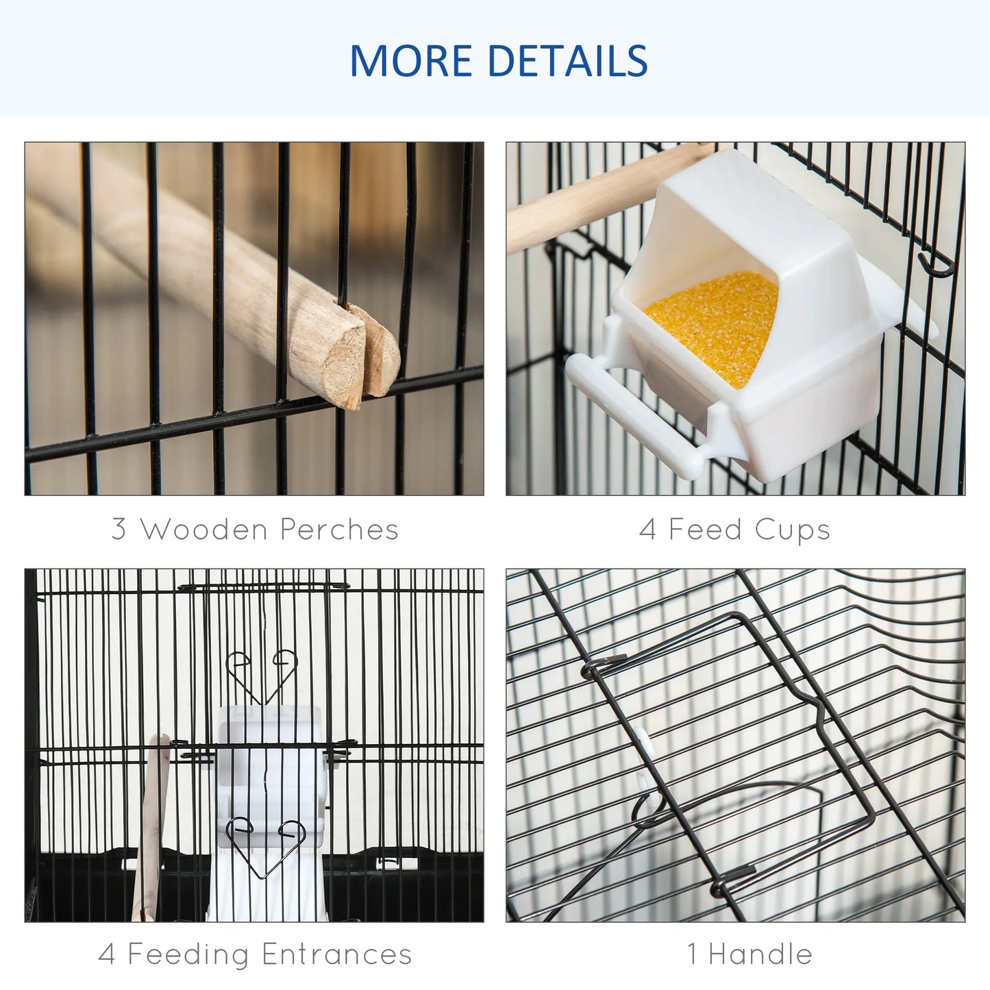 Large Bird Cage 92cm - Metal Cage with Perches, Food Bowls & Swing