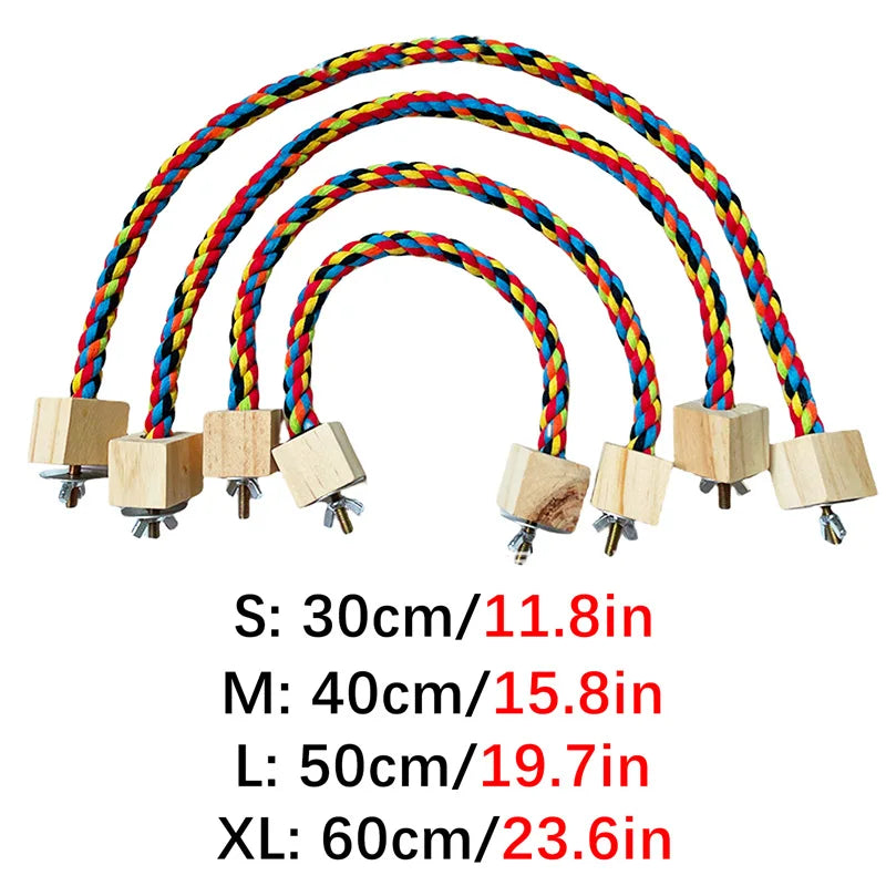 Colourful Cotton Rope Bird Swing - Wooden Climbing Toy for Parrots
