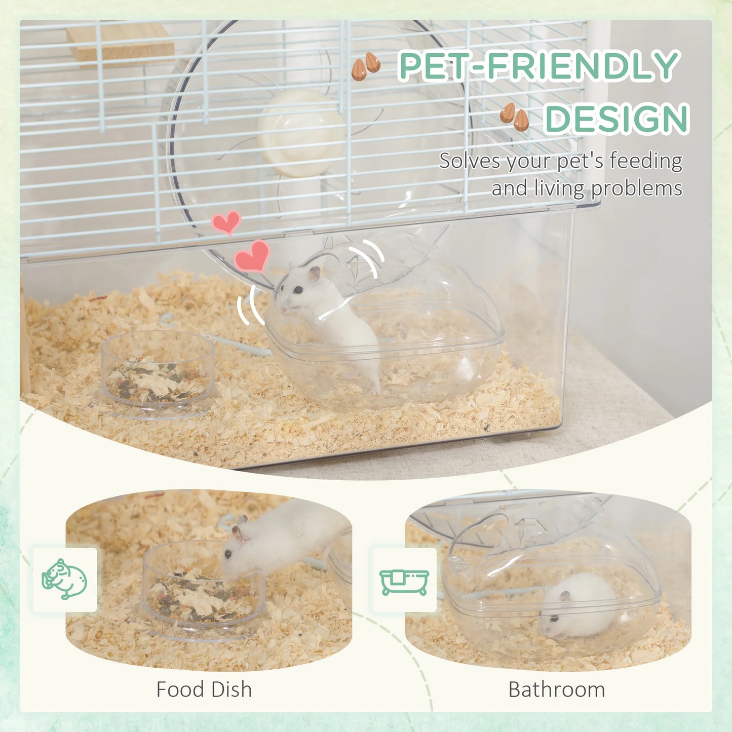 Hamster & Gerbil Cage – Deep Base with Ramp, Platforms, Hut & Exercise Wheel