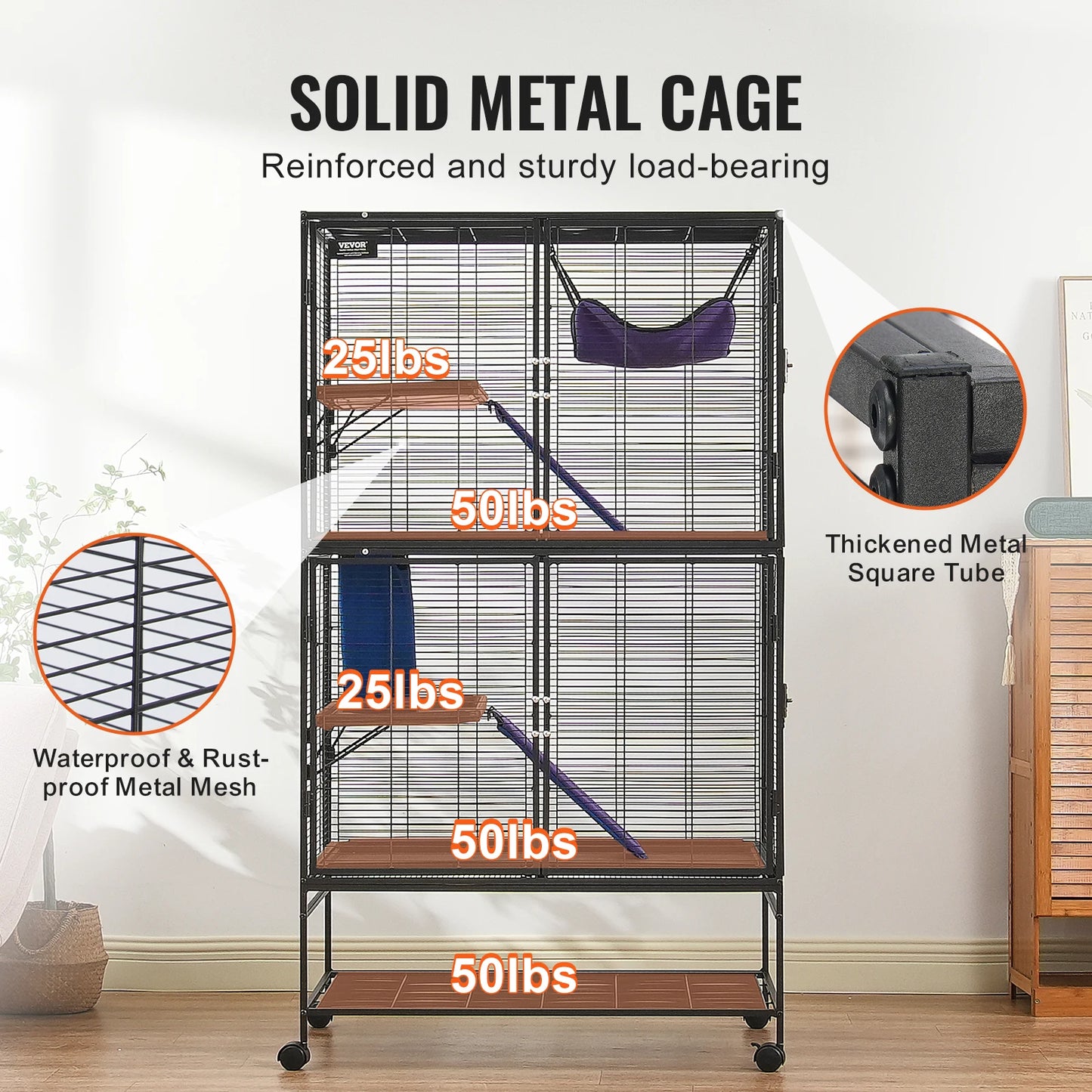 Rolling Metal Cage – 4-Tier Small Animal Habitat for Ferrets, Rats, Guinea Pigs & Chinchillas