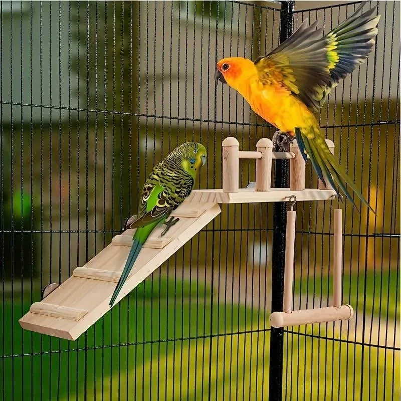 Bird Perch Platform Set – Wooden Swing, Ladder & Exercise Stand for Parrots