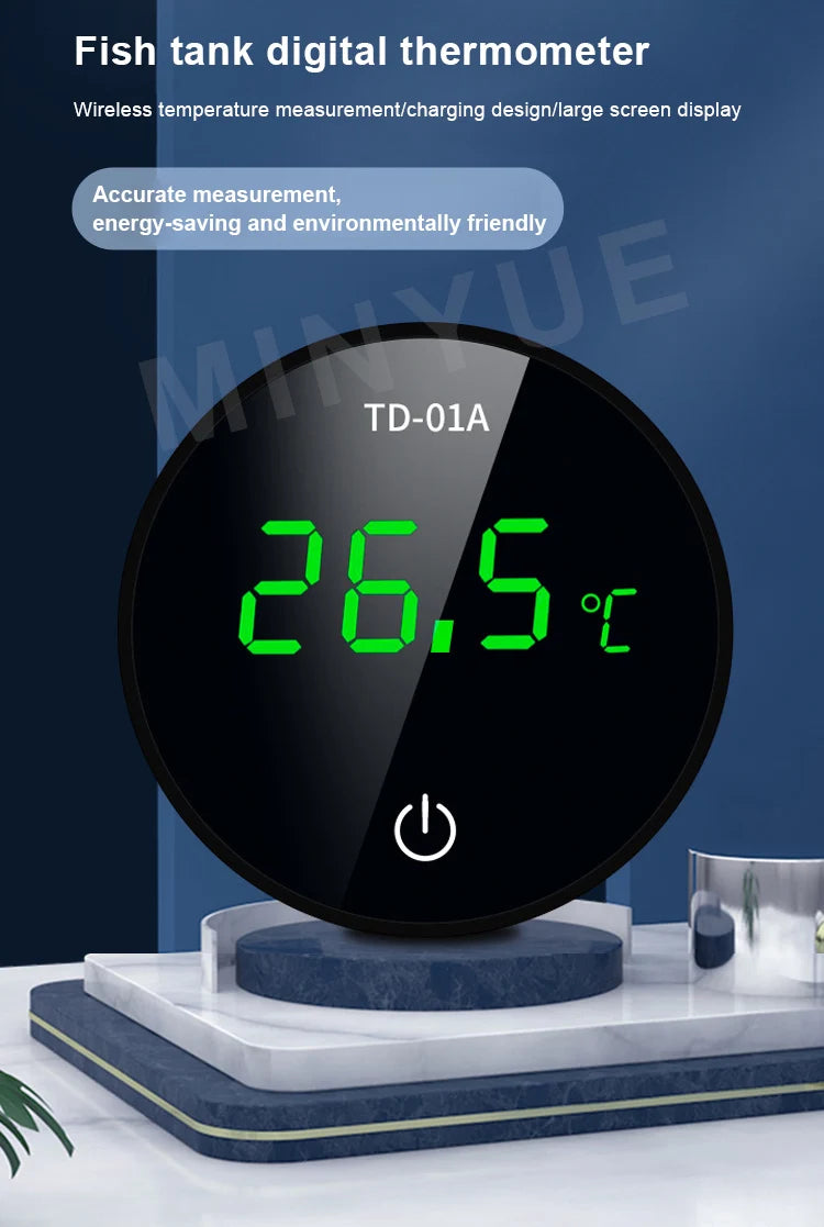 LCD Digital Aquarium Thermometer – Type-C Charging, High Precision -9.9-50℃