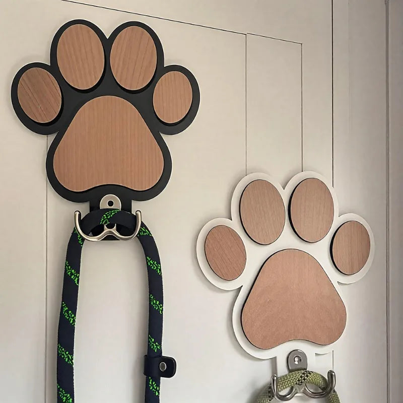 Paw Print Wooden Leash Hanger – Wall Hook for Dog Collars, Coats & Gifts for Pet Lovers