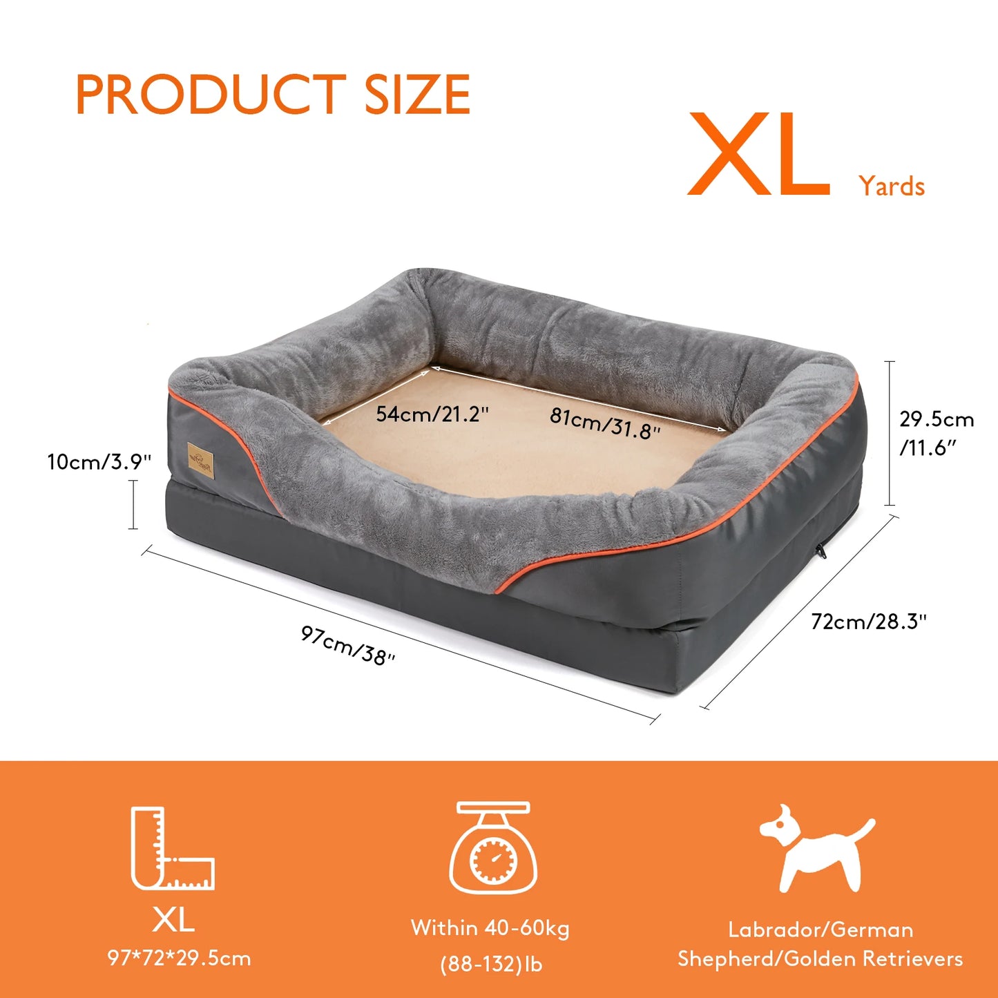Orthopedic Dog Bed – Super Soft Pet Sleeping Mat with Foam Support, Bolster & Removable Cover | Sizes L–3XL
