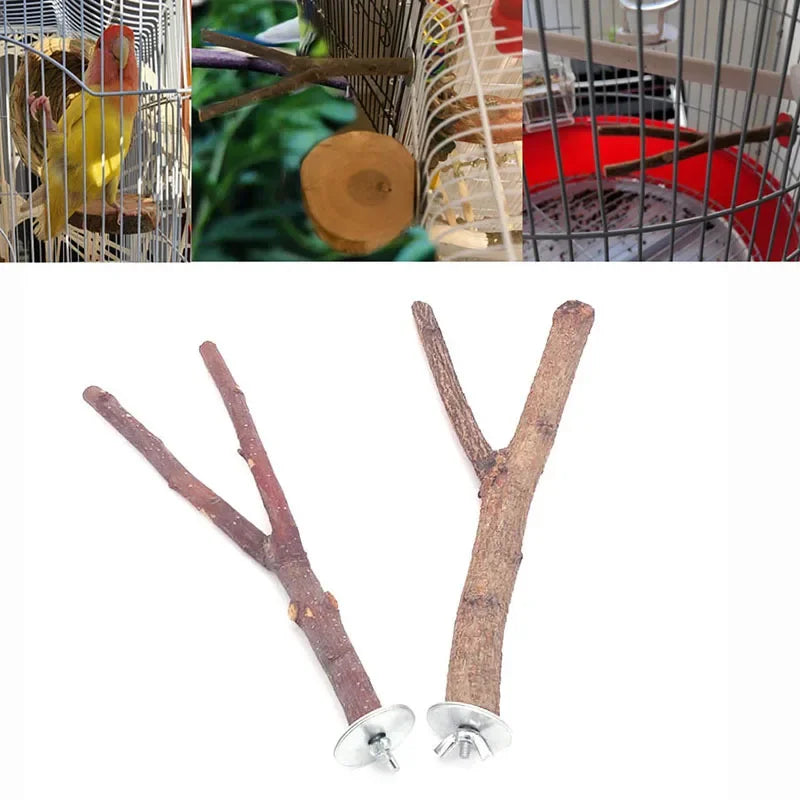 Natural Wood Branch Stand – Chew Toy Perch for Parrots, Hamsters & Birds