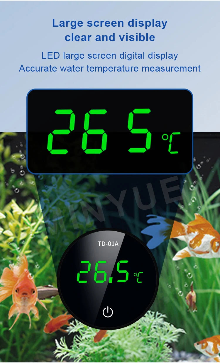 LCD Digital Aquarium Thermometer – Type-C Charging, High Precision -9.9-50℃