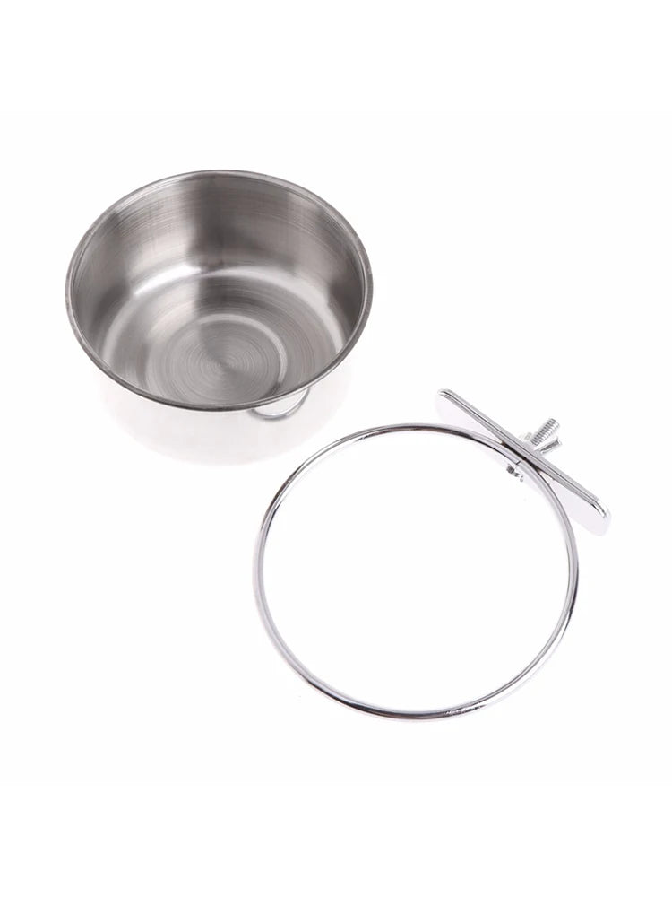 1Pc Stainless Steel Parrot Feeding Cups – Clamp Holder Food & Water Bowls for Birds
