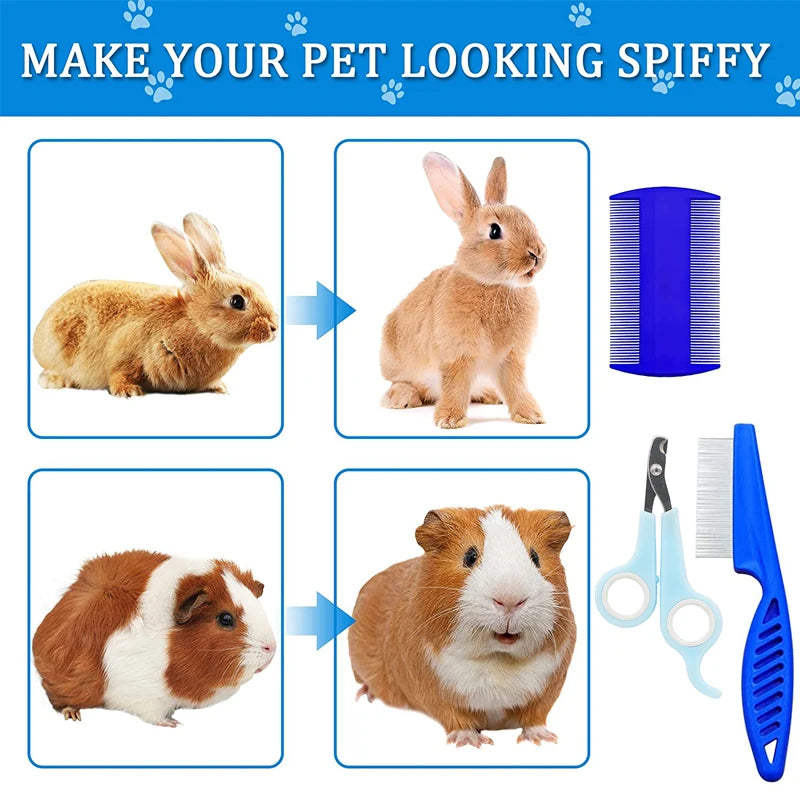 Rabbit Grooming Kit – Nail Clipper, Tear Stain Remover & Bath Brush for Small Pets
