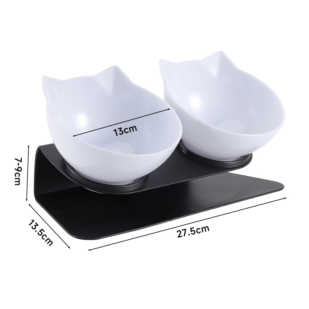 15° Tilted Cat Bowls – Non-Slip Elevated Double Feeder for Neck Protection