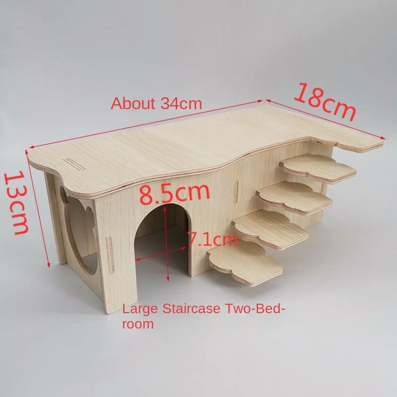 Wooden Hamster Maze House – Multi-Bedroom Nest & Platform