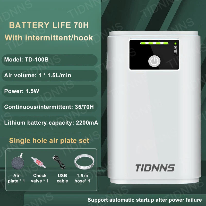 Portable USB Oxygen Pump – Dual-Use Aquarium Air Pump, Silent, 6000mAh Battery