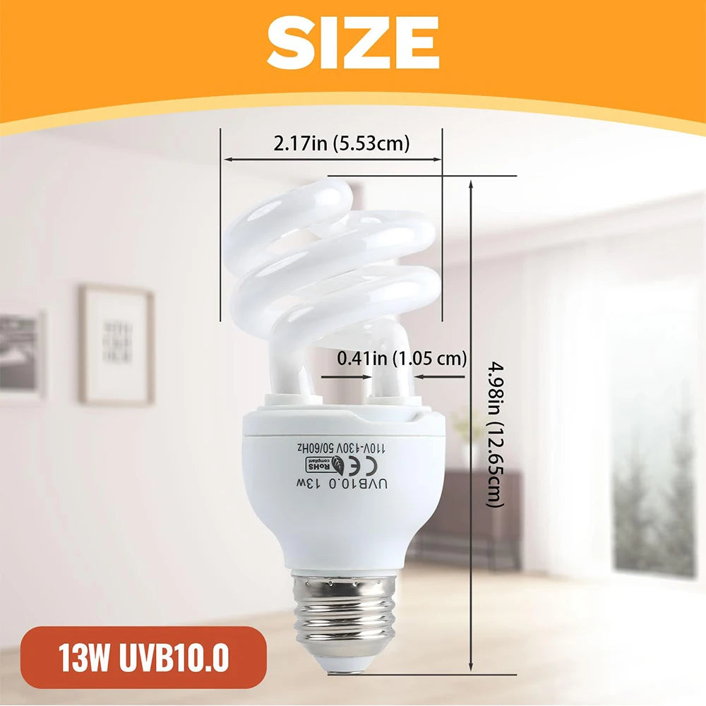UVB Reptile Lamp Bulbs – 13W/26W Basking Light for Turtles, Lizards & Snakes