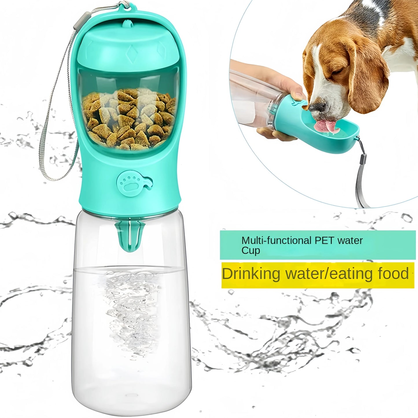Portable Pet Food & Water Bottle – Food Grade Travel Cup with Food Dispenser for Dogs & Cats