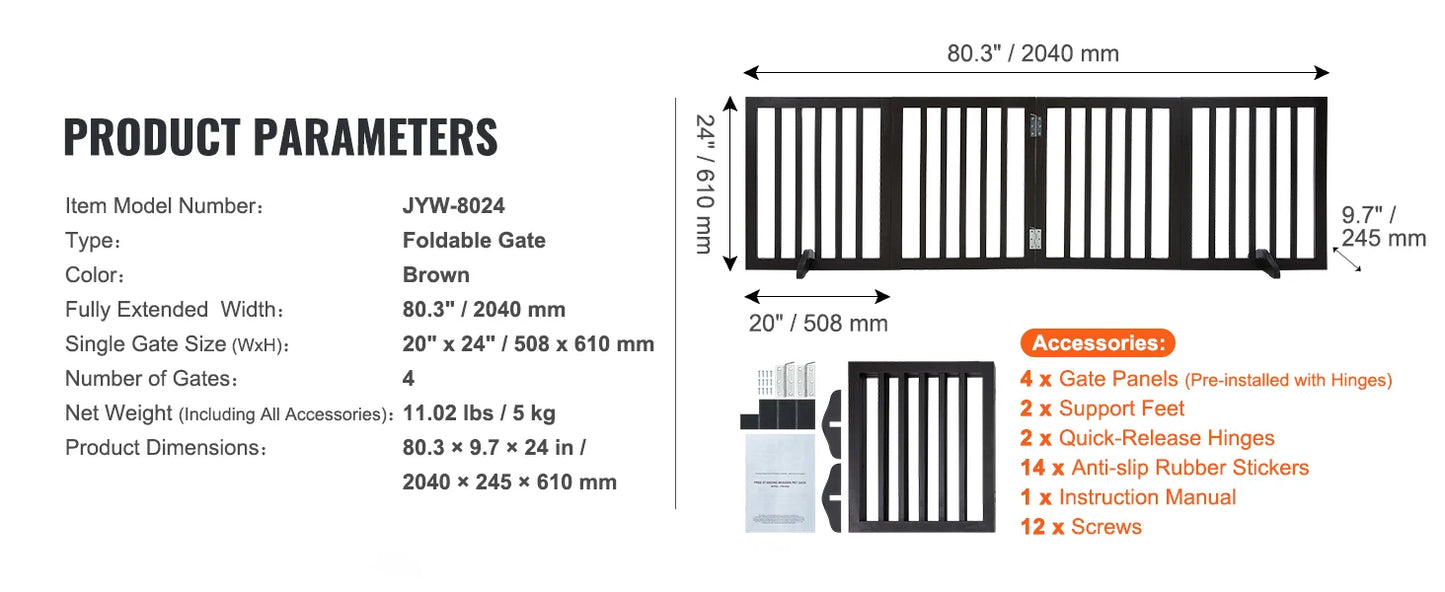 Freestanding Foldable Dog Gate – 3-Panel Expandable Pet Barrier for Narrow Spaces