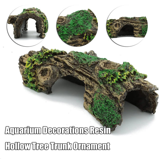 Hollow Tree Tunnel Ornament – Aquarium Cave Shelter for Fish & Reptiles