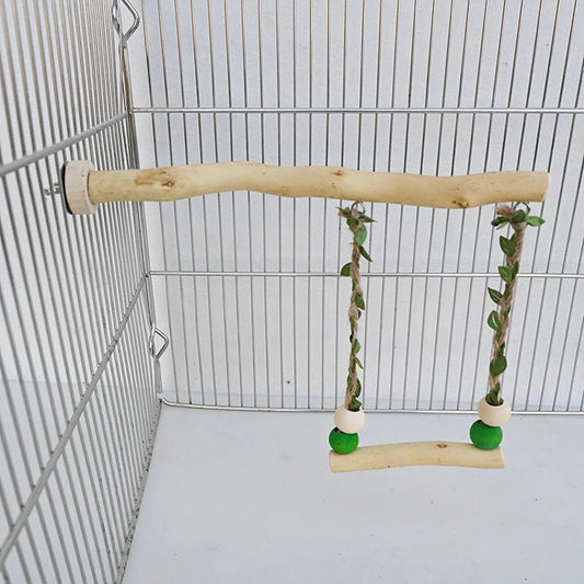 Wooden Parrot Stand Pole - Double Layer Swing with Claw & Beak Grinding - The Best For Pets