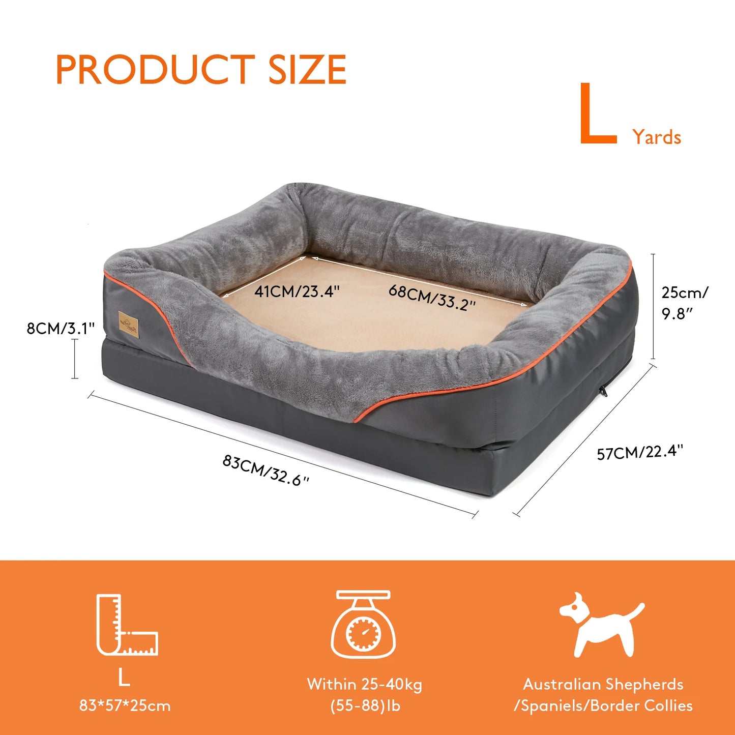 Orthopedic Dog Bed – Super Soft Pet Sleeping Mat with Foam Support, Bolster & Removable Cover | Sizes L–3XL