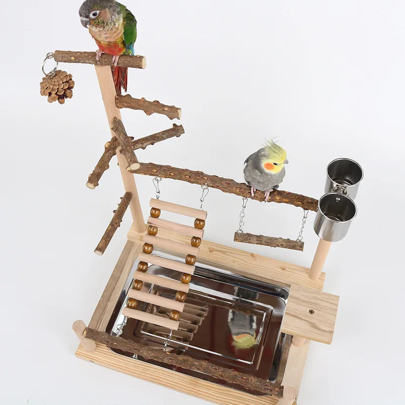 Pepper Wood Parrot Platform – Climbing Net, Ladder, Swing & Bridge Toy