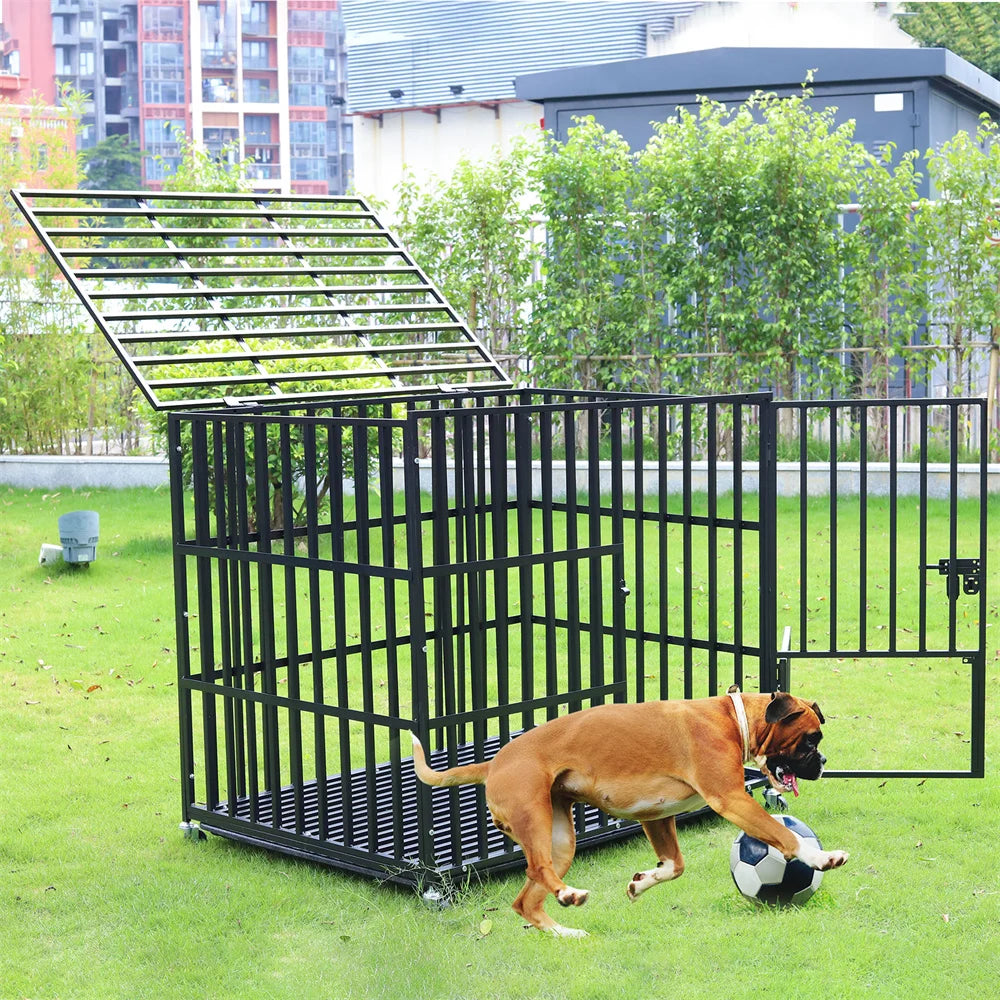 Heavy Duty Dog Crate – Strong Metal Cage with Lockable Wheels & Tray