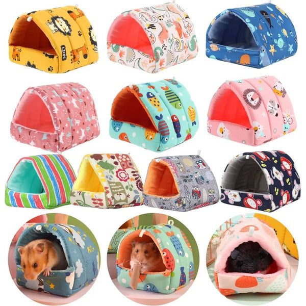 Cute Cartoon Mini Pet Bed – Warm Winter Nest for Guinea Pigs, Rabbits & Hamsters