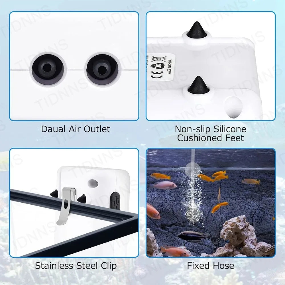 Portable USB Oxygen Pump – Dual-Use Aquarium Air Pump, Silent, 6000mAh Battery