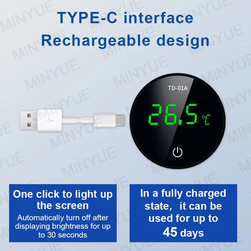 LCD Digital Aquarium Thermometer – Type-C Charging, High Precision -9.9-50℃