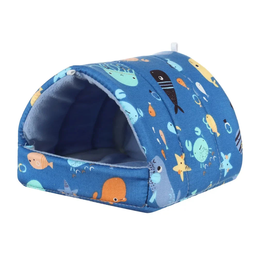 Cute Cartoon Mini Pet Bed – Warm Winter Nest for Guinea Pigs, Rabbits & Hamsters