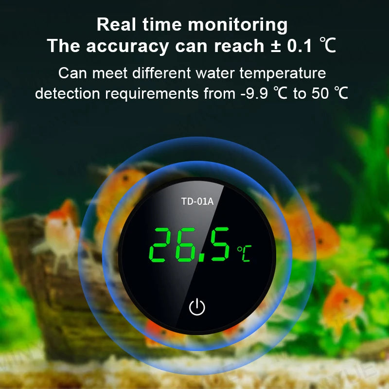 LCD Digital Aquarium Thermometer – Type-C Charging, High Precision -9.9-50℃