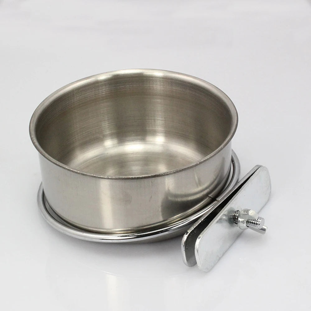 1Pc Stainless Steel Parrot Feeding Cups – Clamp Holder Food & Water Bowls for Birds