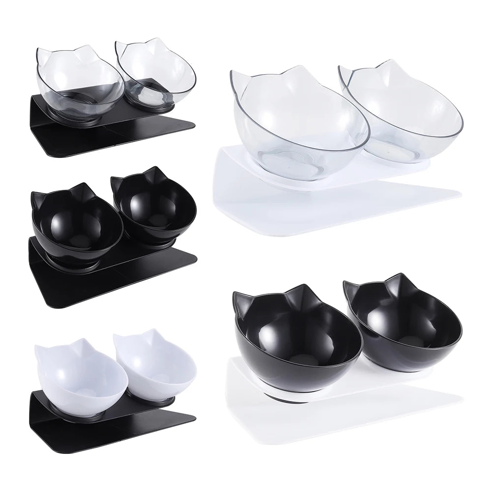 15° Tilted Cat Bowls – Non-Slip Elevated Double Feeder for Neck Protection